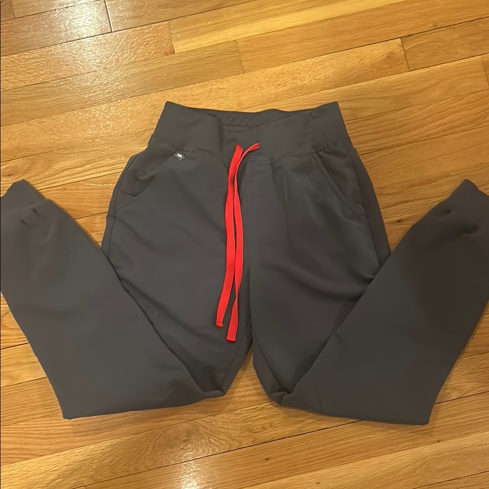 Gray Joggers with Red Drawstring